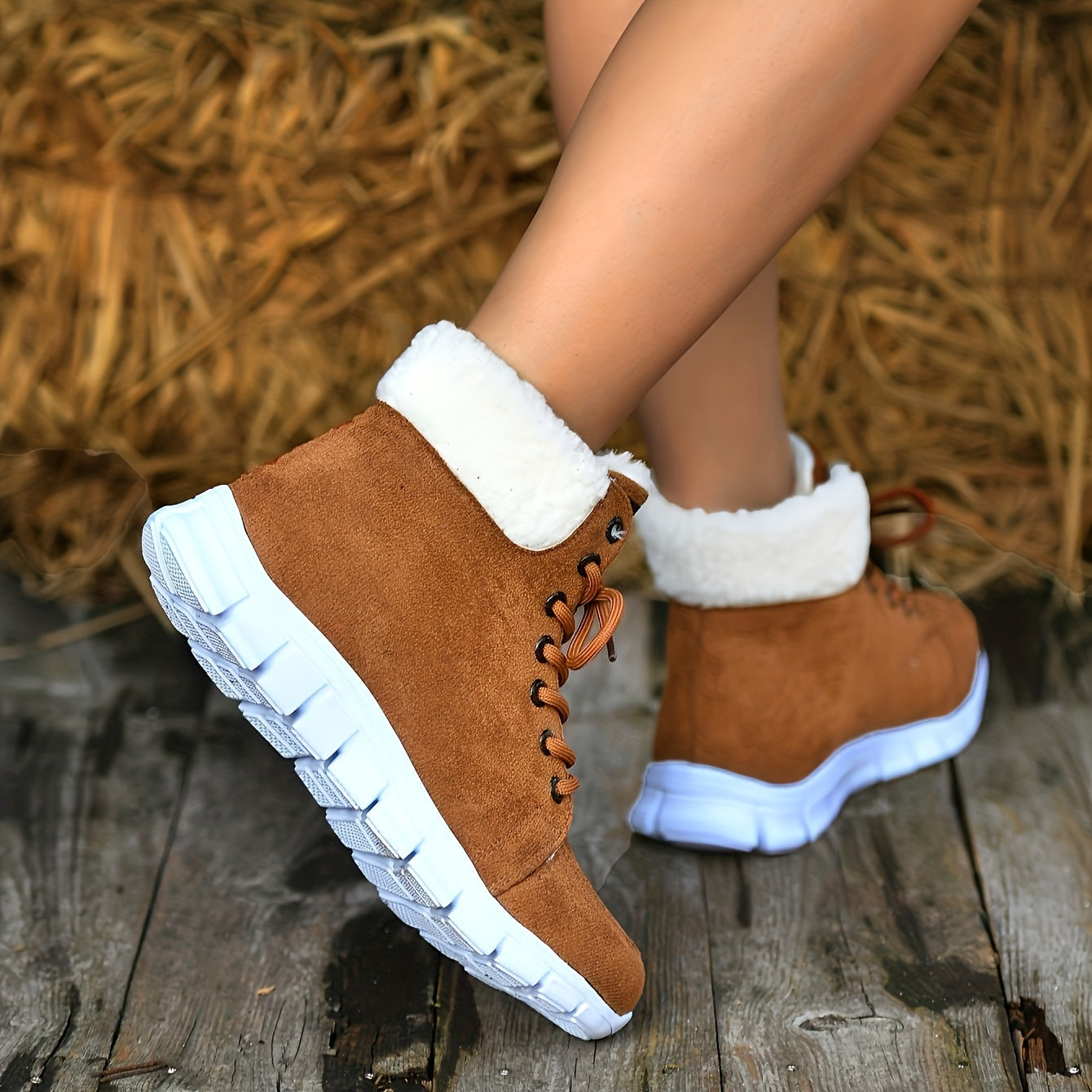 Women's Lace up Snow Boots Faux Fur Lined Anti-slip Ankle Booties