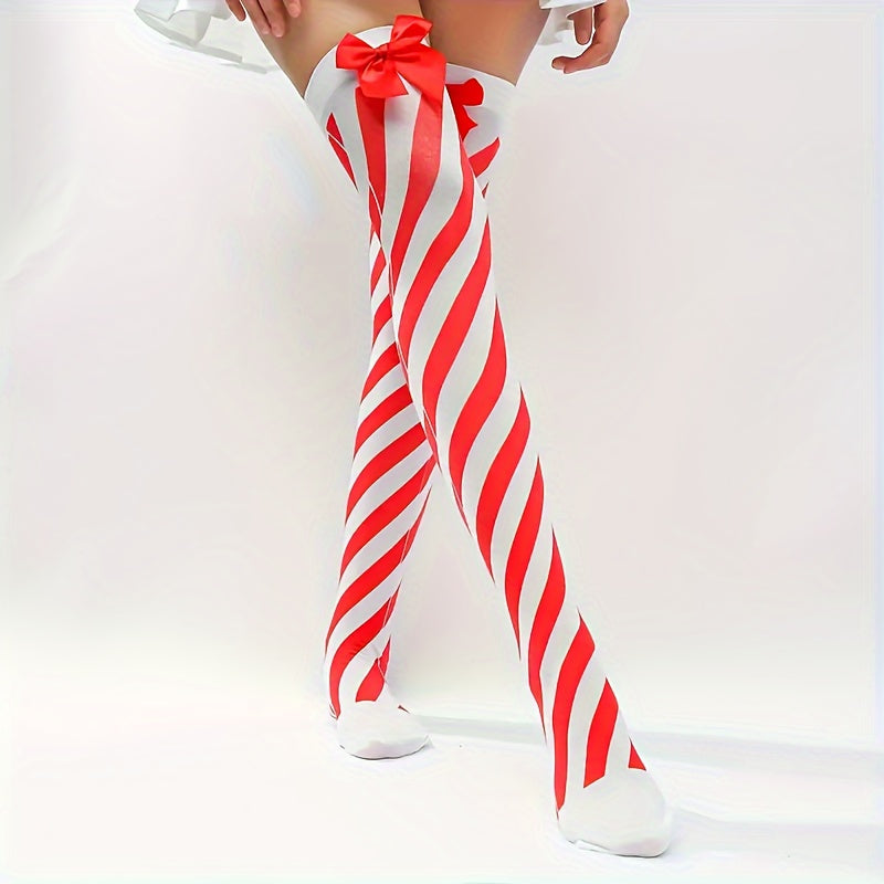 Stripe Long Socks Bow Knee Over Knee Long Socks