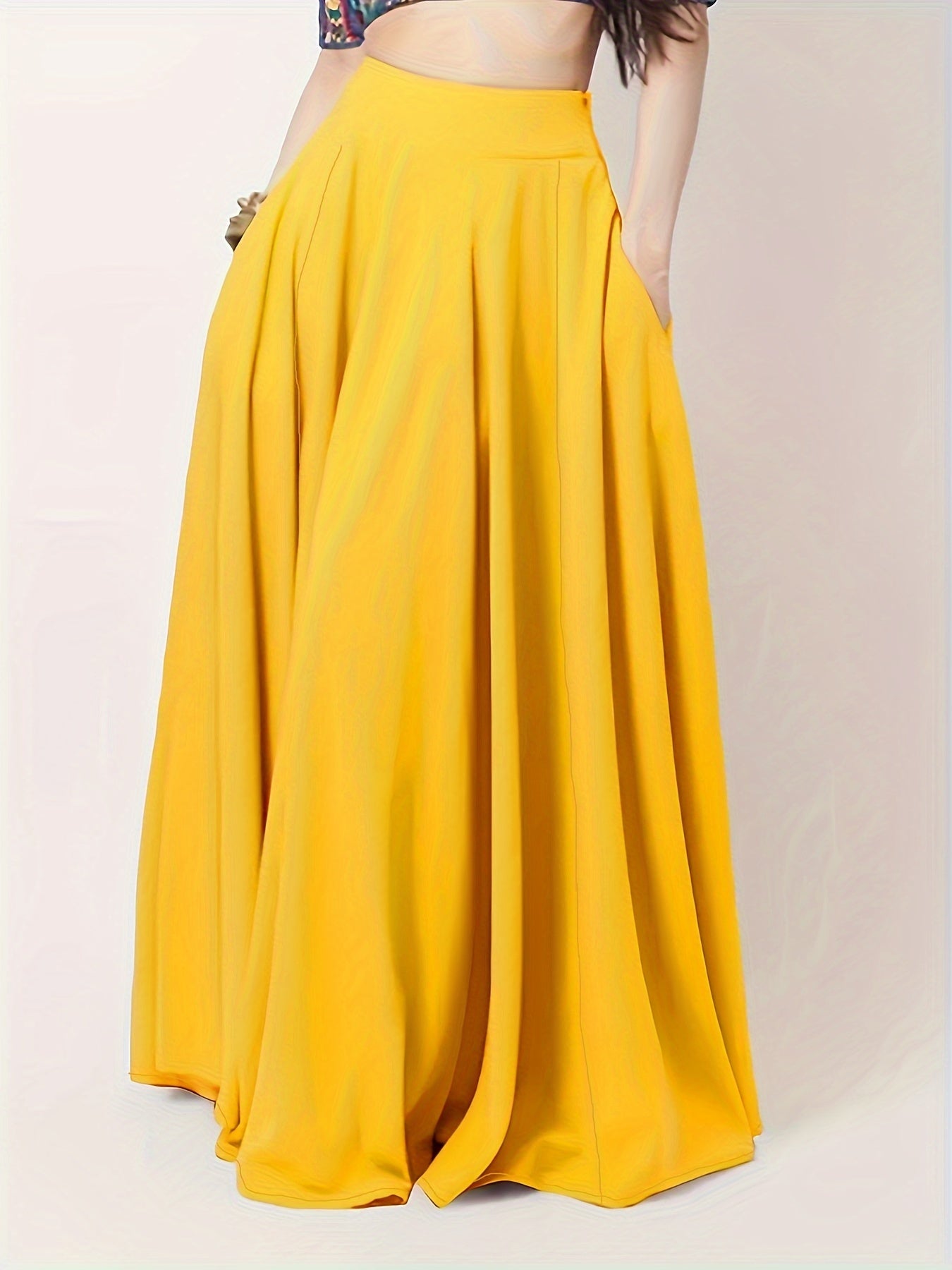 Solid Elastic High Rise Maxi Skirt With Pockets