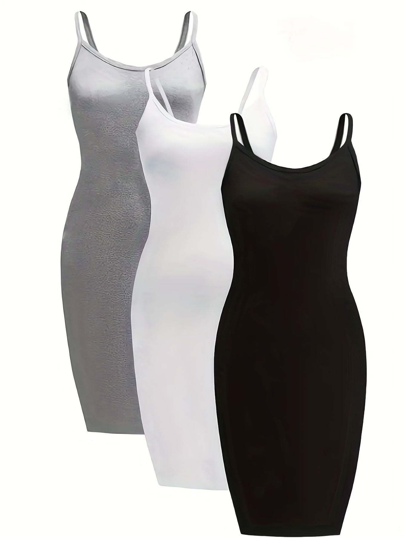3 Pack Plus Size Casual Nightdress Set Women's Plus Solid Round Neck