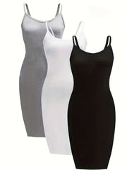 3 Pack Plus Size Casual Nightdress Set Women's Plus Solid Round Neck