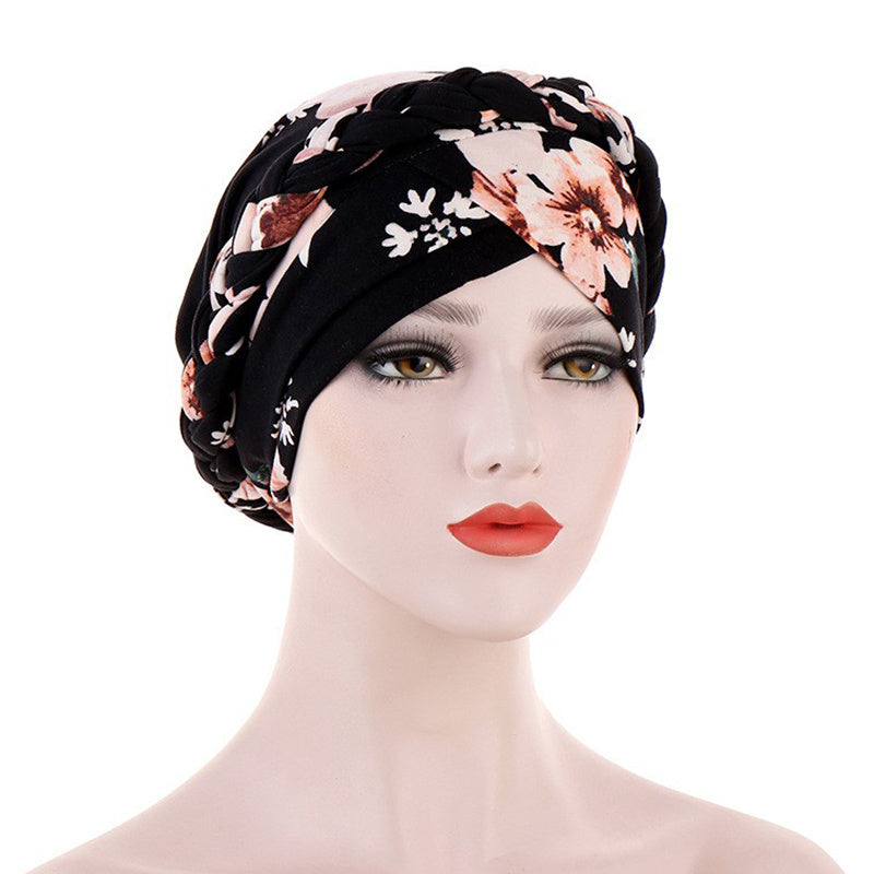 Floral Braid Turban Cap Head Wrap For Women Pre Tied