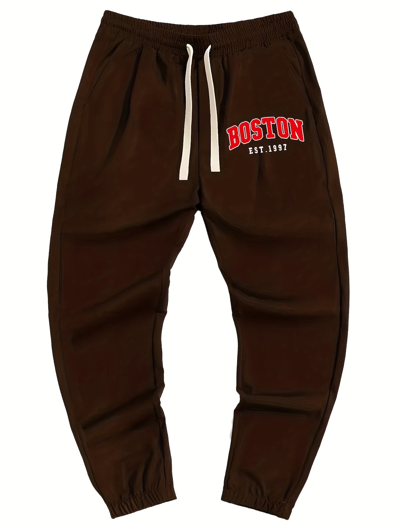 Boston Print Drawstring Sweatpants Men's Loose Fit Joggers