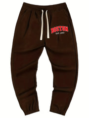 Boston Print Drawstring Sweatpants Men's Loose Fit Joggers