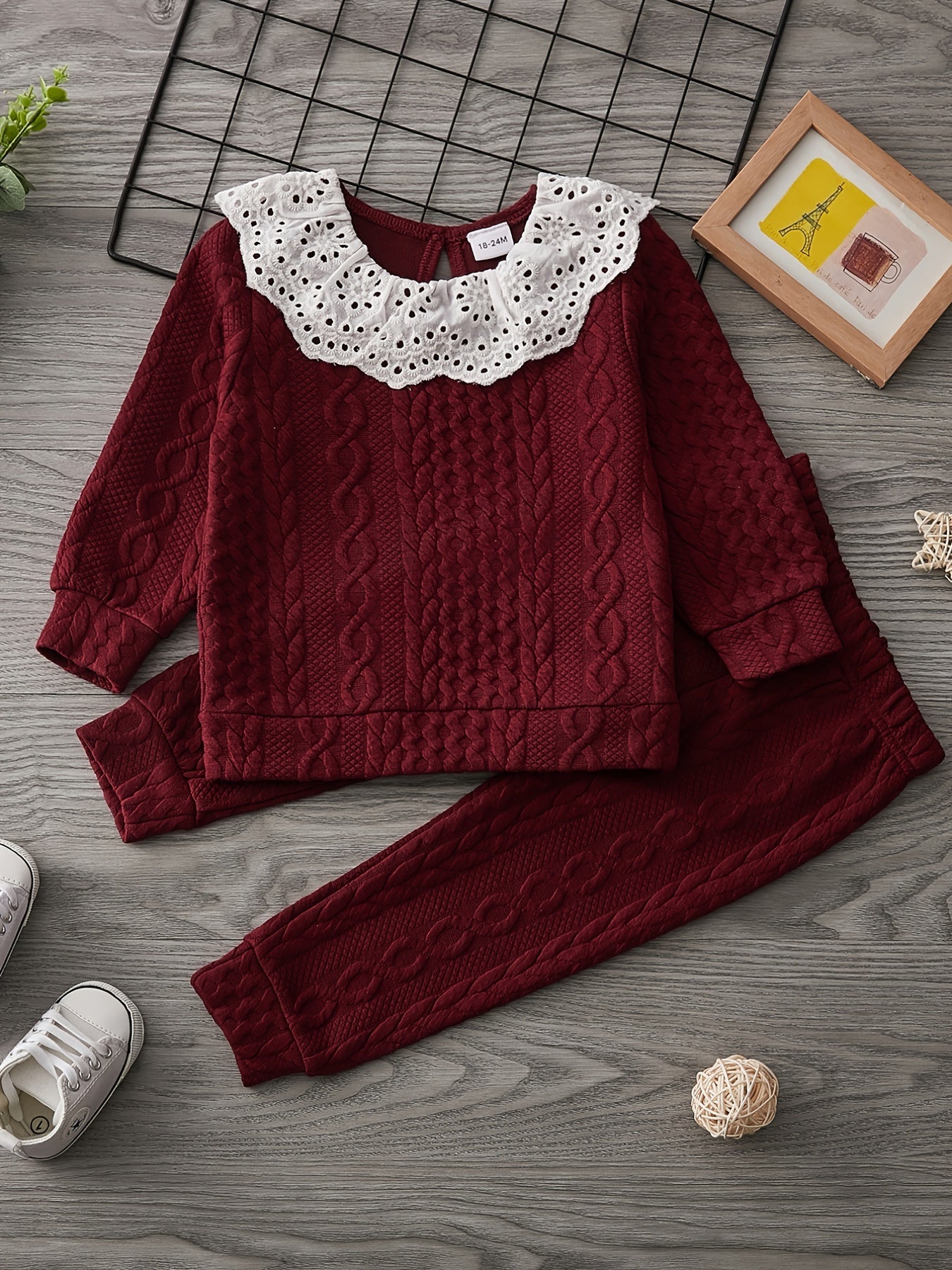 Girls Lace Trim Long Sleeve Sweatshirt & Jogger Pants Set