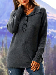 Casual Sweater Women's Plus Solid Long Sleeve Button Lapel Collar