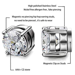 Stainless Steel Magnetic Stud Earrings CZ Magnet 6 8MM Christmas