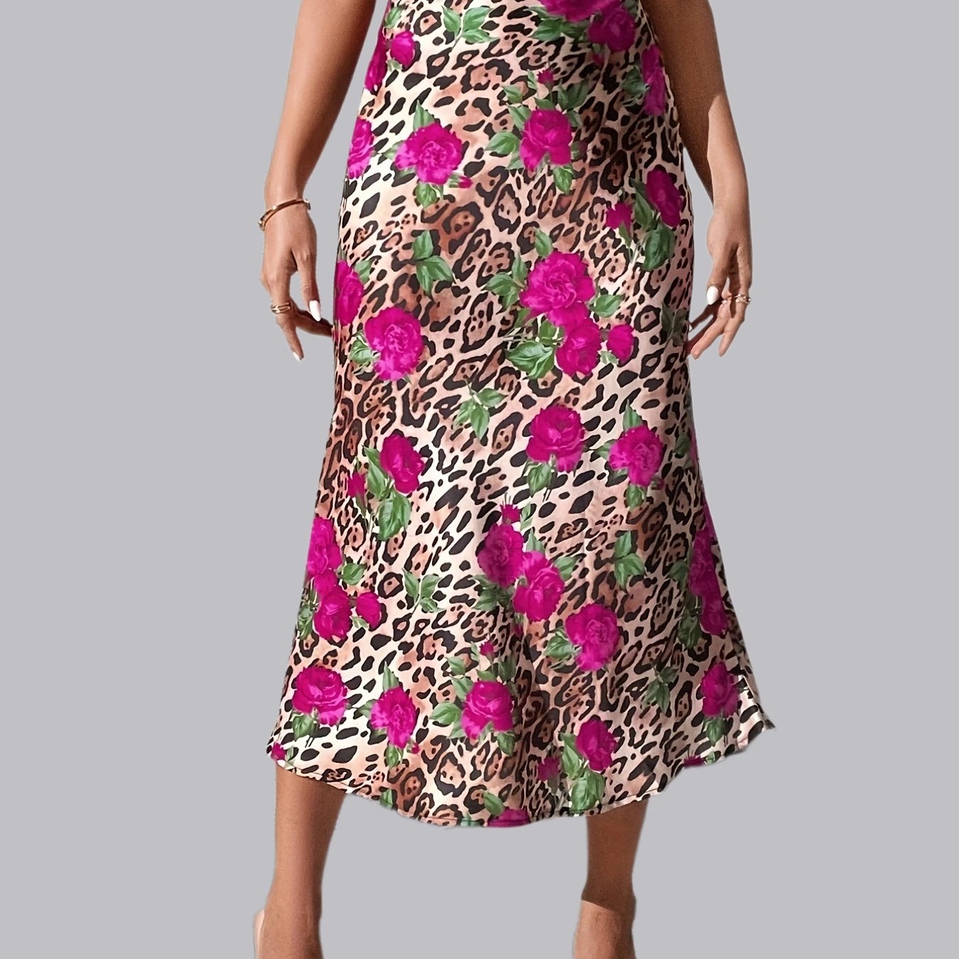 Leopard & Floral Patchwork Print Skirt for Women