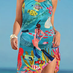 Seabed Print Ribbed Tank Dress Women's Summer Dress