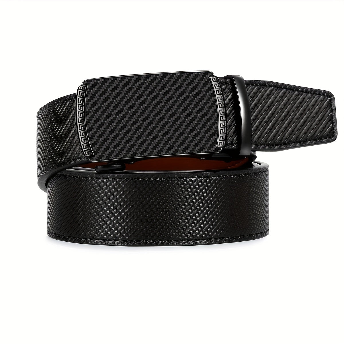 Carbon Fiber Leather Belt Automatic Buckle Two layer Cowhide Belt For Men