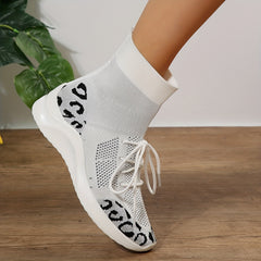 Leopard Print Sneaker Boots High Top Lace Up Ankle Boots