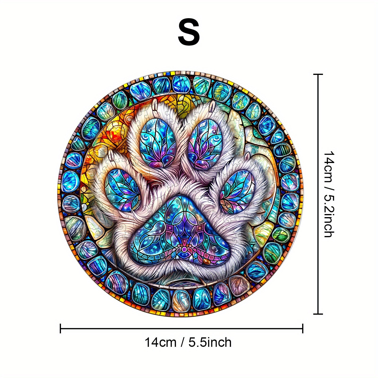 Colorful Paw Print Wooden Jigsaw Puzzle Animal Shapes Stained Glass Style