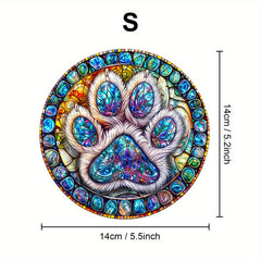 Colorful Paw Print Wooden Jigsaw Puzzle Animal Shapes Stained Glass Style