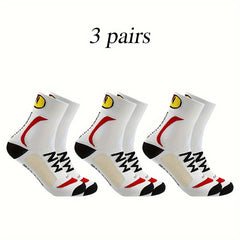 Men's Creative Pattern Sport Socks, 3 Pairs