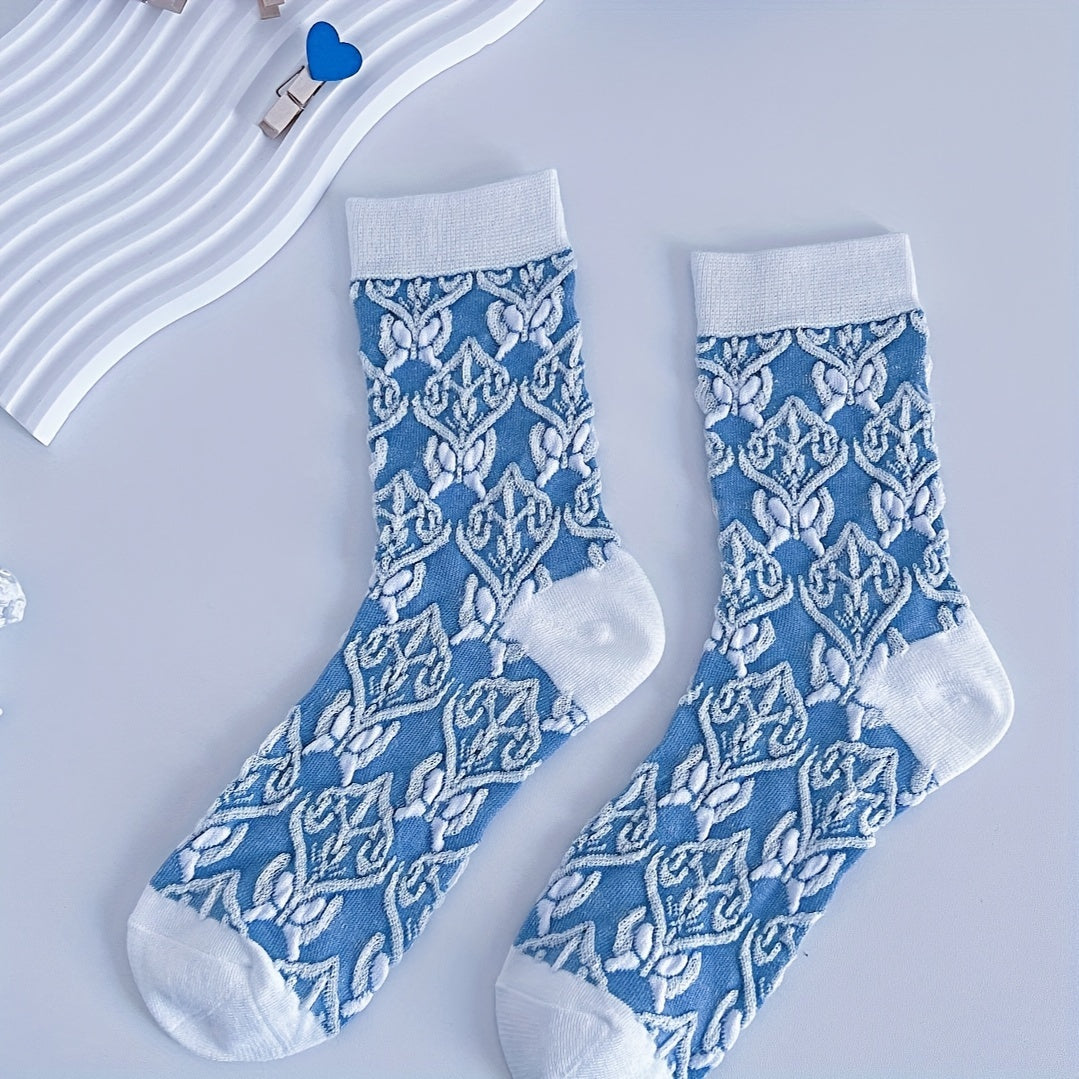5 Pairs Floral Print Mid Tube Socks for Women