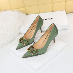 Women's Stiletto Heels Metal Buckle Slip on High Heels Party Pumps