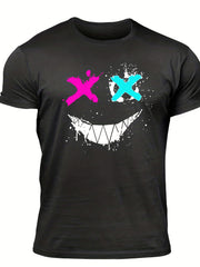 Men's Graffiti Smile Print T Shirt Crew Neck Tee