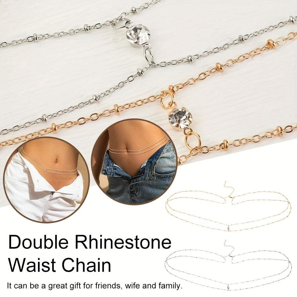Crystal Decor Double Layer Waist Chain for Women