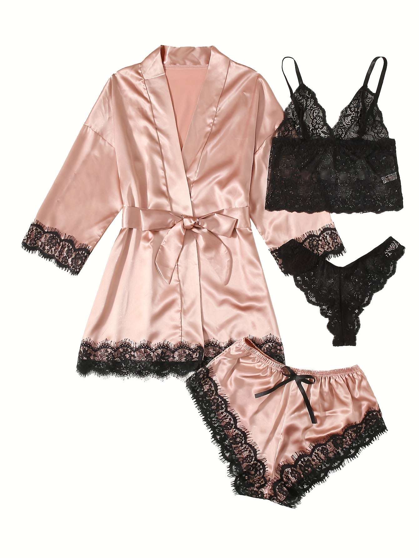 Lace Lounge Set Robe & Cami & Panties & Shorts