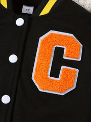 Toddler Boys Varsity Jacket Letter Patched Band Collar Uniform