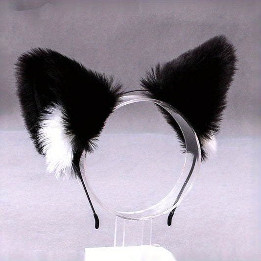 Black & Pink Fox Ear Hair Hoop Plush Headwear for Live Photo Props