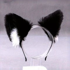 Black & Pink Fox Ear Hair Hoop Plush Headwear for Live Photo Props