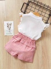 Girls' Flowers Embroidered Sleeveless Shirt And Fringe Shorts Set