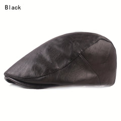 Leather Beret Hat Vintage Flat Caps Solid Cap