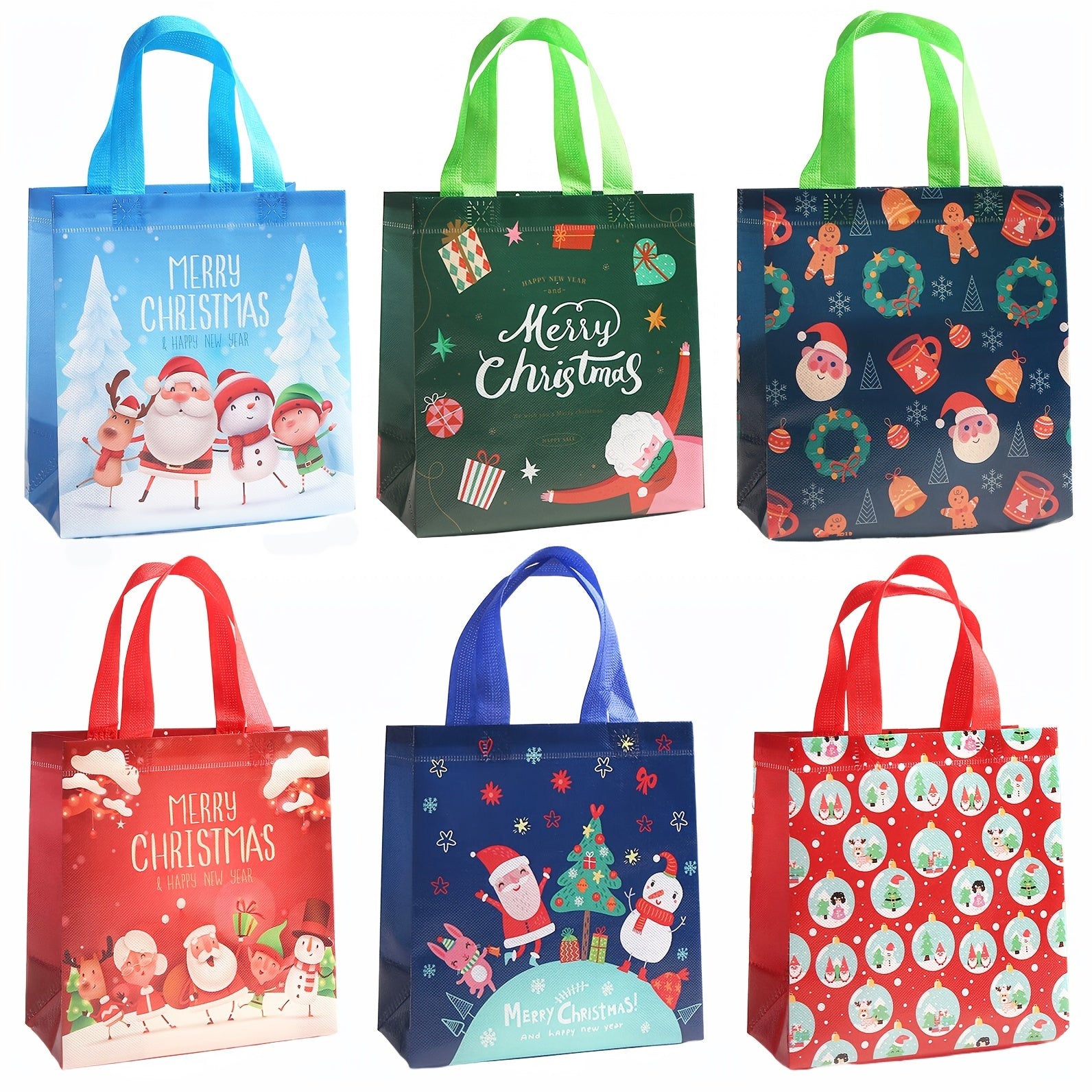 6pcs Christmas Gift Bags Reusable Xmas Tote Bulk Bags With Handles