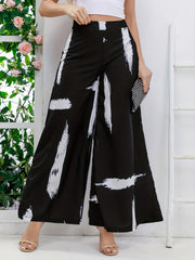 Random Print Wide Leg Pants High Waist Casual