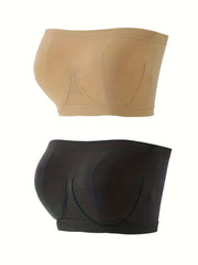 2pcs Strapless Bandeau Bras Soft & Stretchy Everyday Bra Women's Lingerie