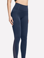 Solid Side Pocket Mesh Yoga Leggings High Waist Stretchy Butt Lifting Pants