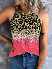 Leopard Print Halter Tank Top Sleeveless Casual Summer Women's Clothing