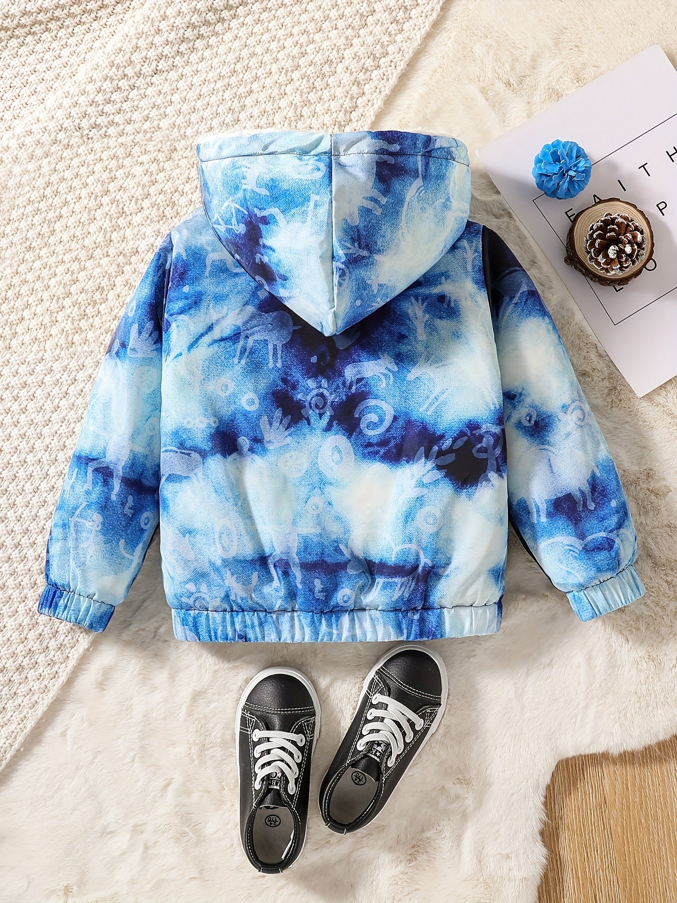 Boy's Tie Dye Lion Print Hooded Jacket