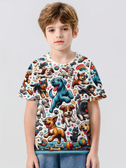 Puppy 3D Print Boy's Casual Tees Short Sleeve Crew Neck Comfy T shirt
