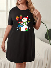 Snowman Print Lounge Dress Short Sleeve Nightdress