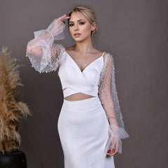 2pcs Embellished Mesh Sleeves Sheer Bridal Accessories