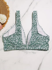 Floral Print Bikini Top V Neck Beachwear Women's Swimwear