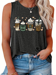 Coffee & Heart Print Tank Top