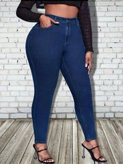 Plus Solid Button Fly High Rise Medium Stretch Skinny Jeans