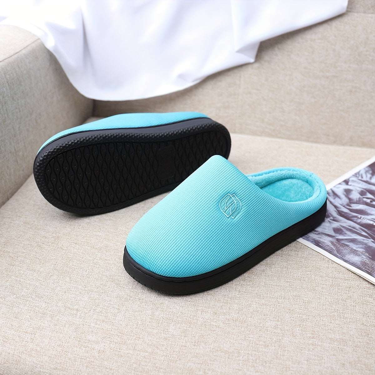 Plush Lined Slippers Soft & Warm Non Slip Memory Foam Shoes