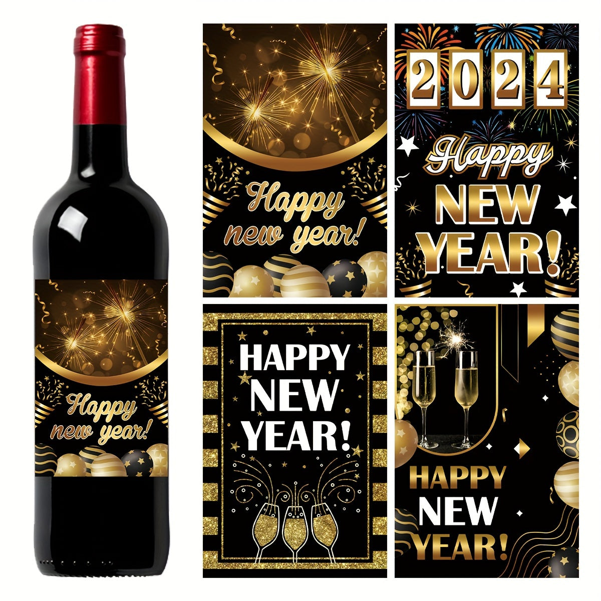 8pcs New Year's Party Wine Bottle Stickers Adhesive Decoration