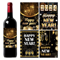 8pcs New Year's Party Wine Bottle Stickers Adhesive Decoration