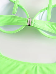 Green Ruched Bikini Sets V Neck Backless High Cut Beachwear 2 Pieces Swimsuit