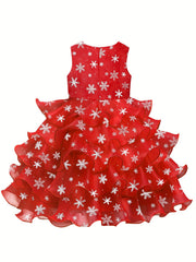 Girl's Christmas Costume Snowflake Sequin Decor Dress Kids Clothes For Party