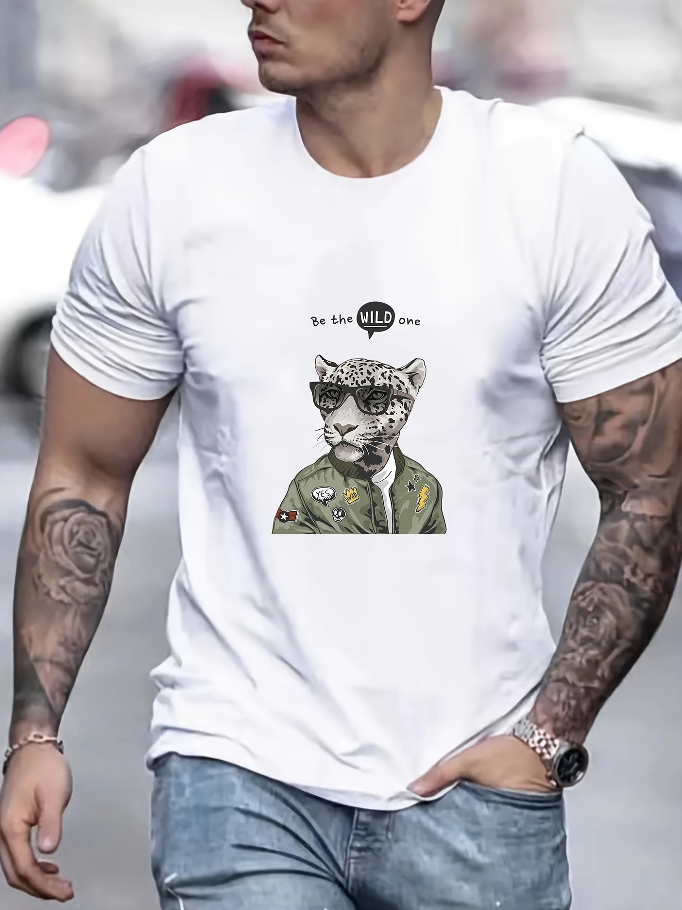 Leopard Pilot Print Men's Graphic Crew Neck Active T shirt