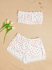 Heart Print Bra & Panties Set Women's Lingerie