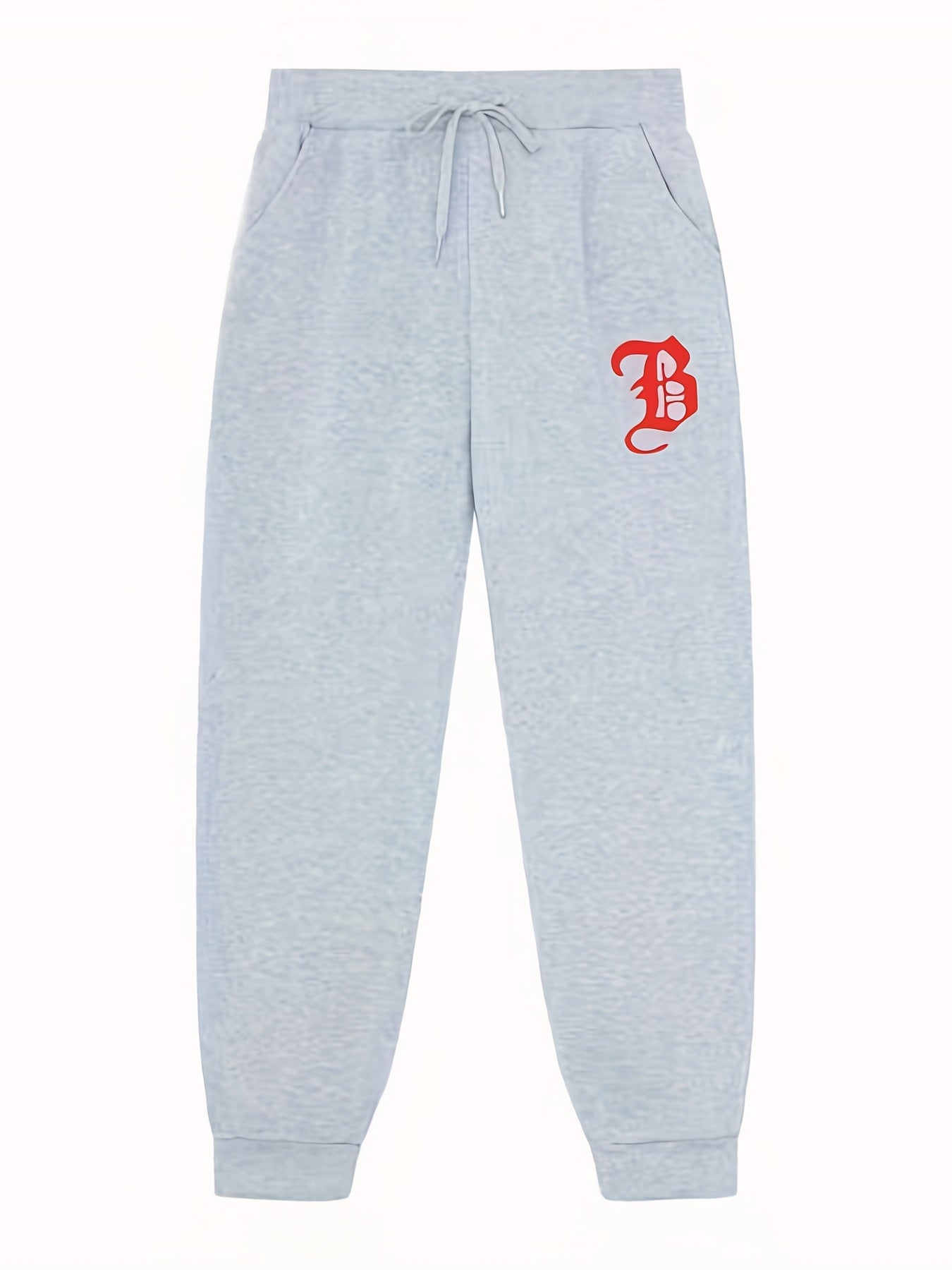 B Print Joggers Men s Casual Regular Stretch Waist Drawstring Sweatpants
