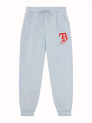 B Print Joggers Men s Casual Regular Stretch Waist Drawstring Sweatpants