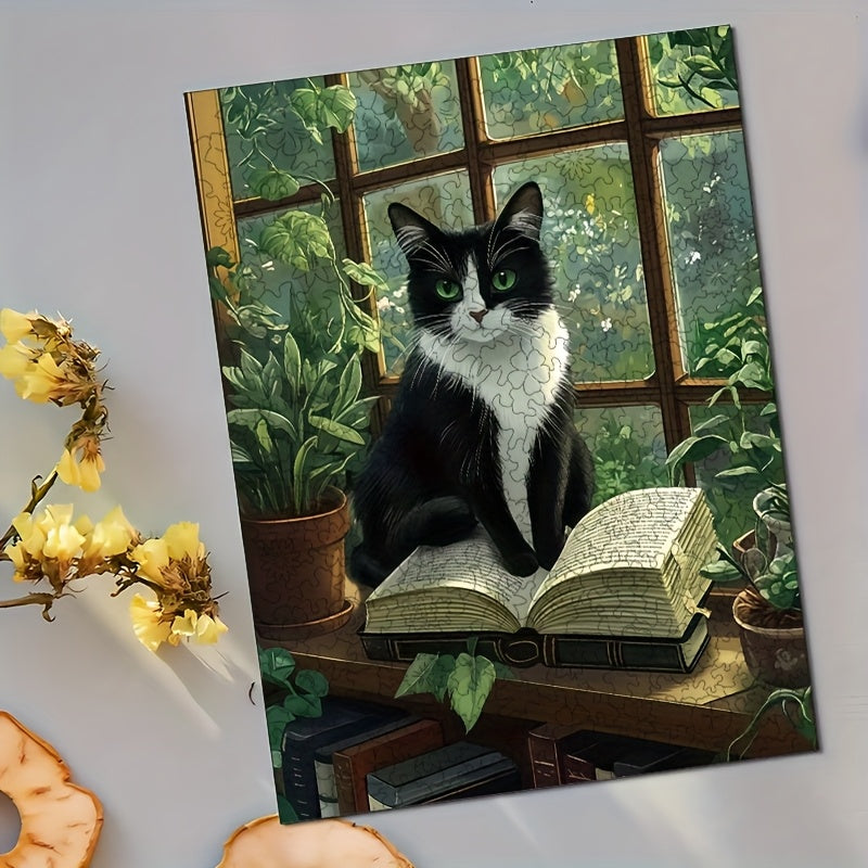 500pcs Wooden Jigsaw Puzzle Cow Cat on Bookshelf Adult Animal Theme